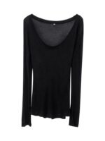 Tencel Skin-Fribottomly Sottile Leggermente Slim Fit Lussuria Pura Sexy Bianco Collo a U Crema di Protezione del Sole T-Shirt da Donna Inizio Autunno Top - immagine 5