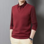 Polo a due pezzi stile t-shirt da uomo a maniche lunghe da papà t-shirt primavera e autunno a lappone sottile alla moda - immagine 4