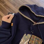 Maglia con cappuccio vintage americana ricamata alla moda nazionale Autunno e Inverno dimagrante in velluto stile pigro e sciolto Taglie forti - immagine 2