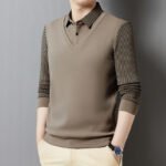 Polo a due pezzi stile t-shirt da uomo a maniche lunghe da papà t-shirt primavera e autunno a lappone sottile alla moda